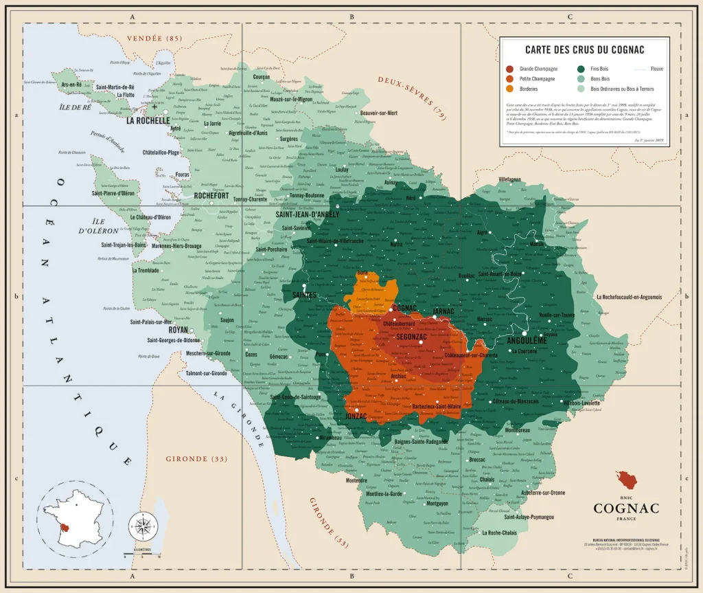 Carte des crus de la Région Délimitée du Cognac